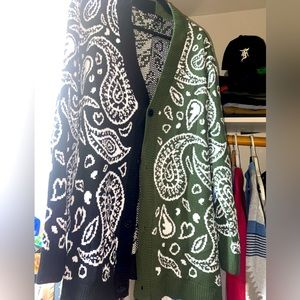 BoohooMAN oversized knitted cardigan. Size XL. Green, Black & White.